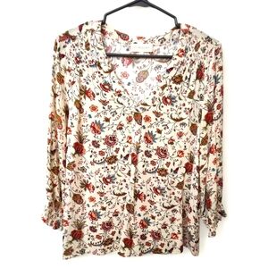 Cynthia Rowley S Floral 3/4 Sleeve Blouse